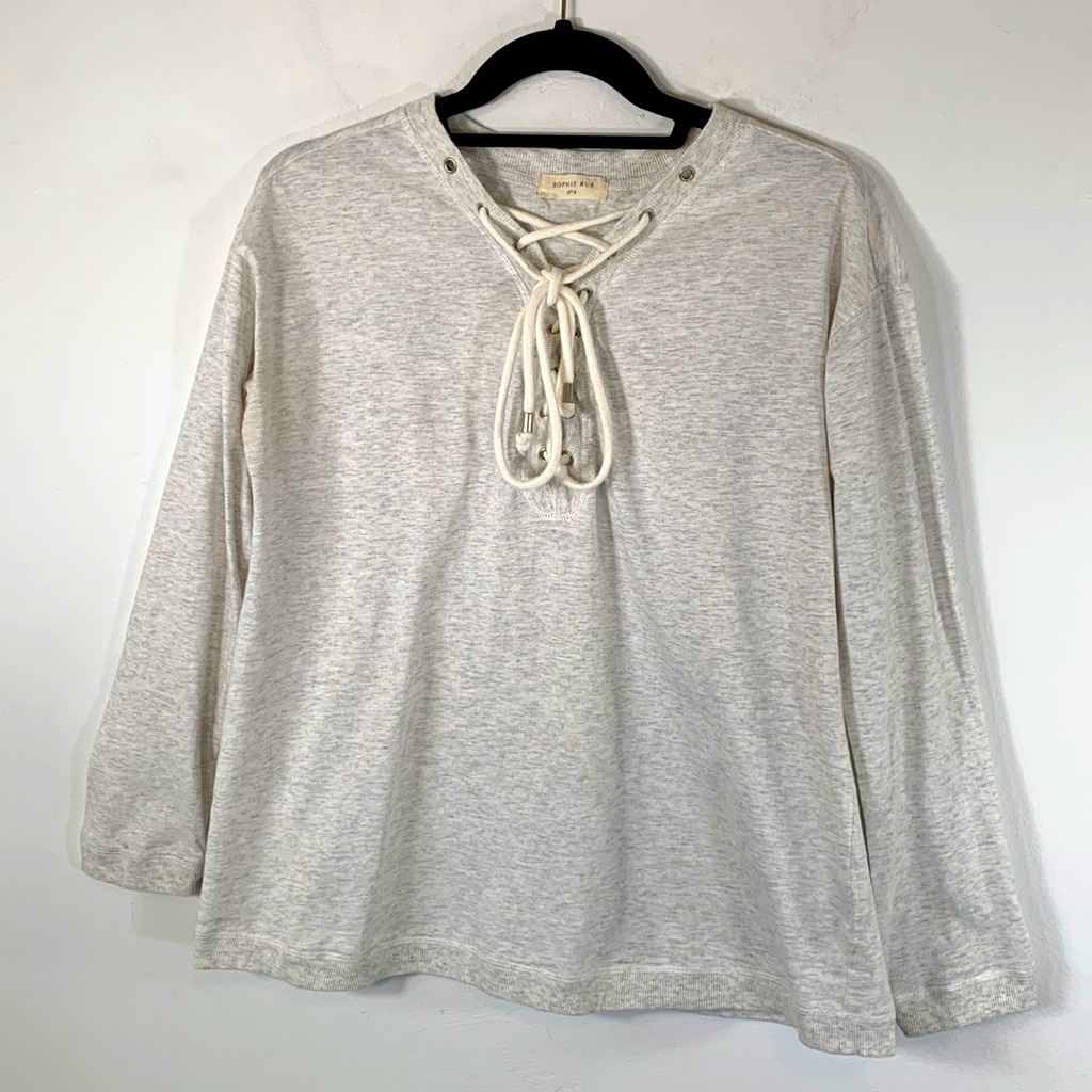Sophie Rue Lace Up Neckline Women’s Size M Pullover Grey Heather Cotton Tee Top
